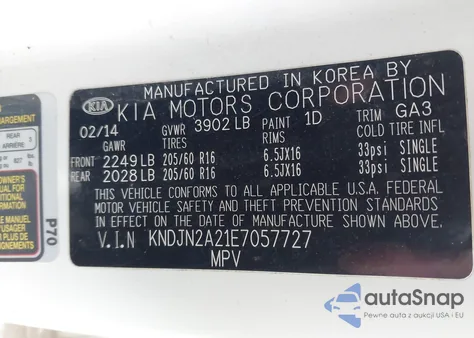 2014 Kia Soul z USA, uszkodzony, nr VIN KNDJN2A21E7057727